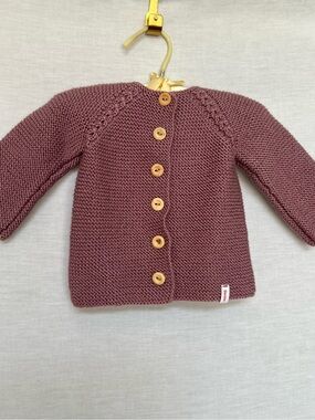 Sevim Handmade Mauve Baby Cardigan with Wood Buttons